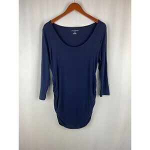 NWT Pea in the Pod Size L Maternity Shirt Tunic Navy Blue Long Sleeve Stretch